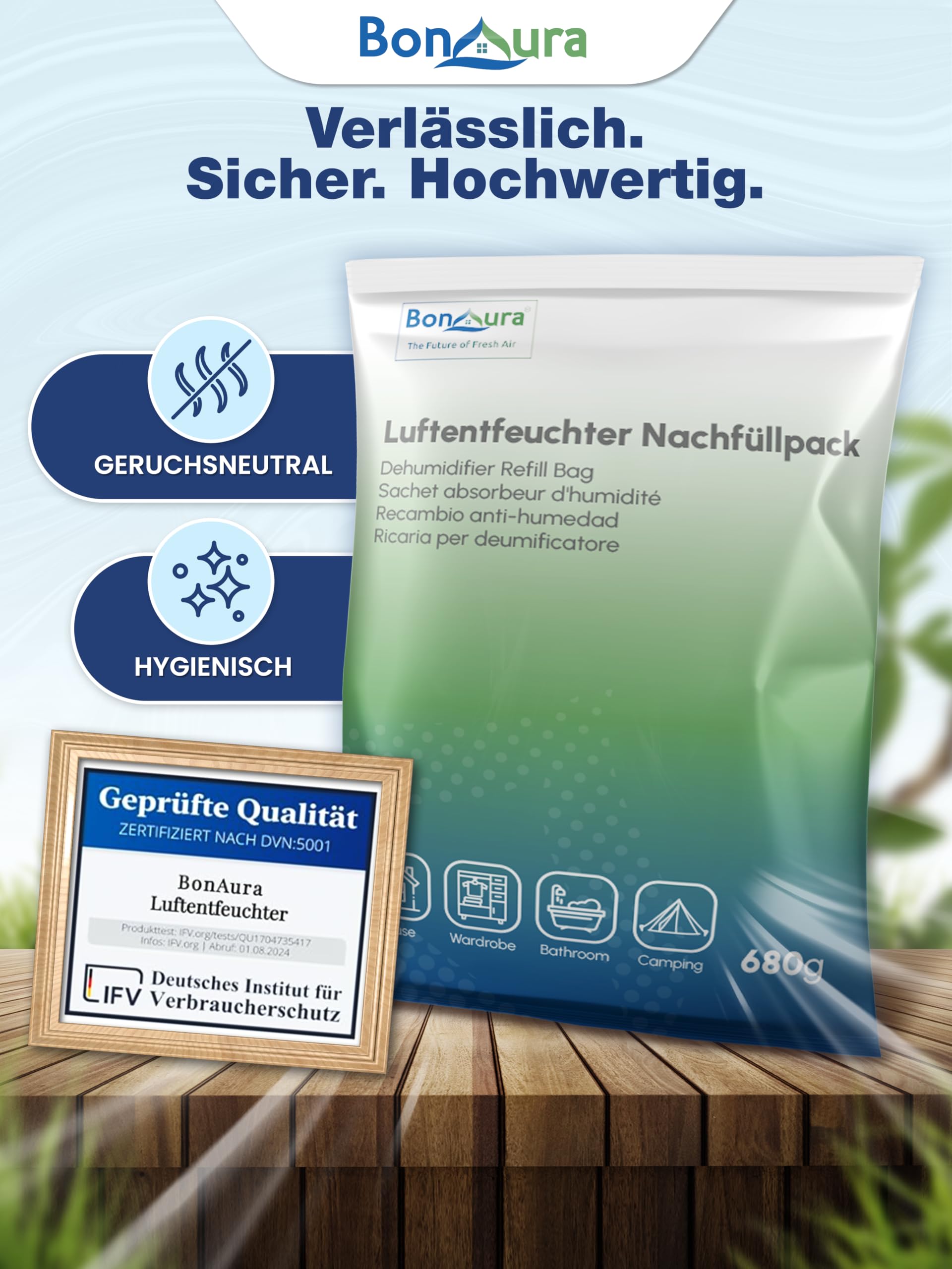 BonAura® Luftentfeuchter Nachfüllpack 6x 680g - Sparset Luftentfeuchter Granulat - 6er Set Entfeuchter Granulat - Schimmel- und Geruchsschutz