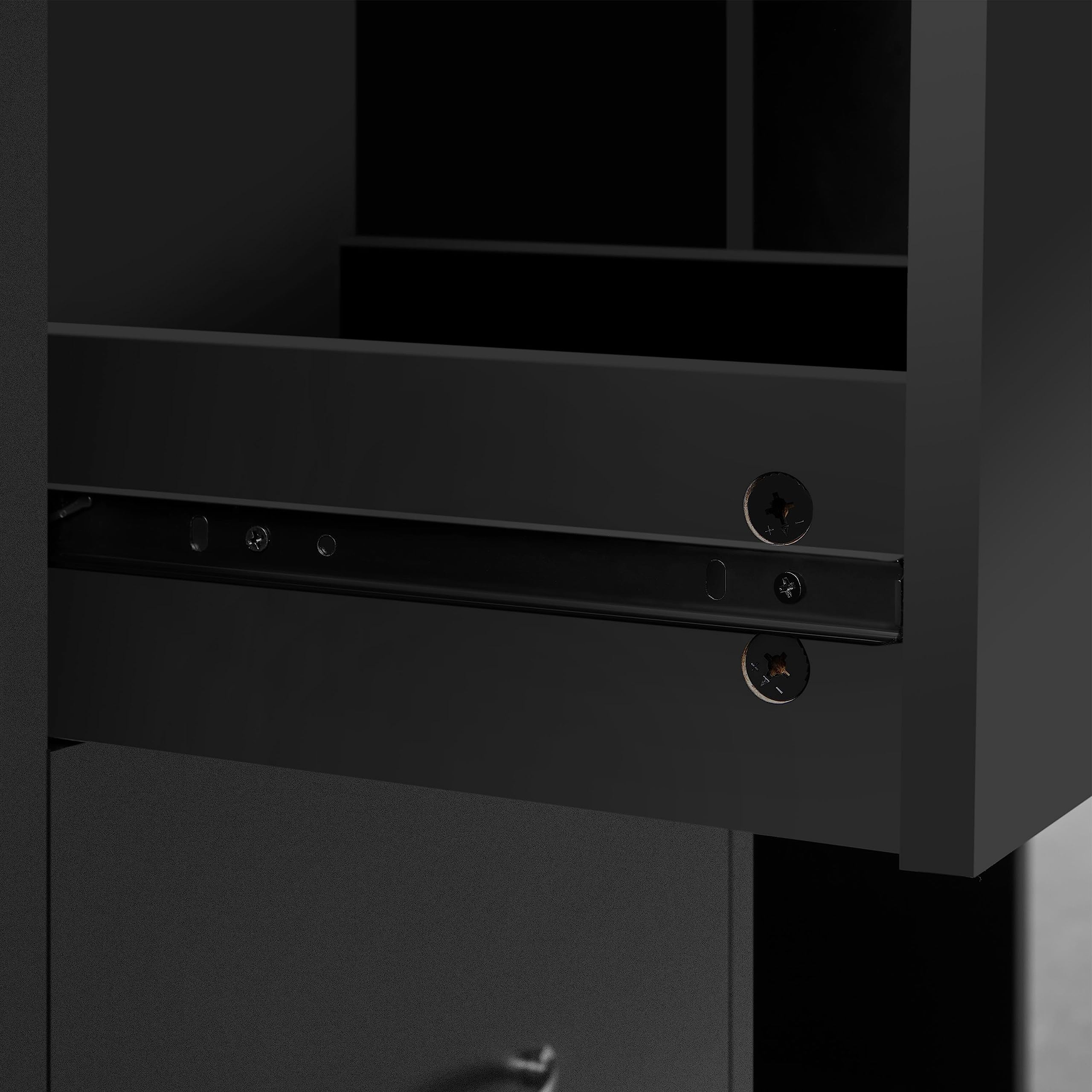 Yaheetech Rollcontainer mit 2 schubladen, Aktenschrank, mobiler Büroschrank mit offenen Fächern, hängenden Aktenfächern, für A4 und Letter-Format, für Büro, Schlafzimmer, Wohnzimmer Schwarz