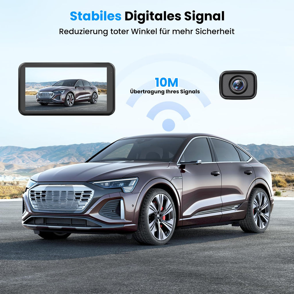 AUTO-VOX W12 Rückfahrkamera Kabellos Auto: 5" LCD 1080P Rückfahrkamera Funk unterstützt 2 Kameras, Rückfahrkameras Nachrüsten mit Stabilem Signal, IP69K Wasserdichter,Nachtsicht für AUTO LKW Wohnmobil