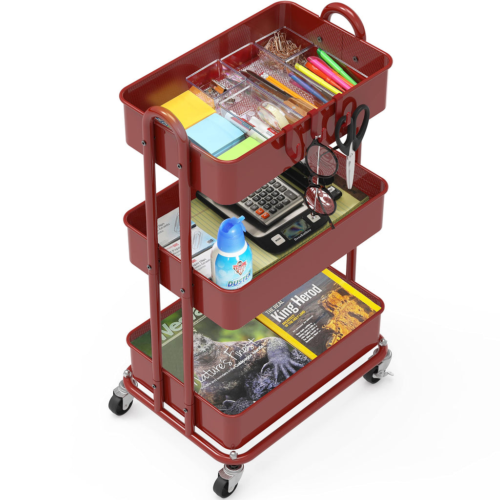 Simple Houseware Hochleistungs-Rollwagen mit 3 Ebenen aus Metall, Rot