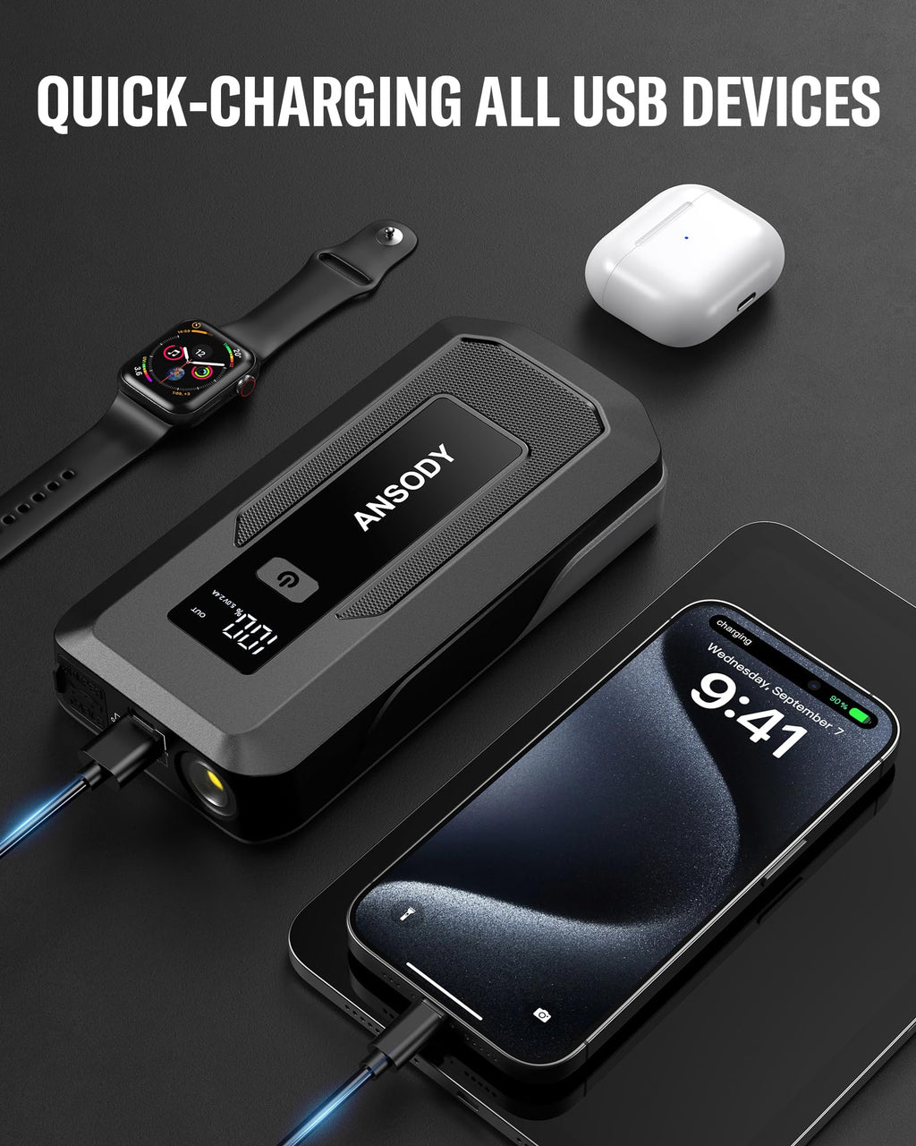 Ansody 3000A Starthilfe Powerbank PKW Mit HochleistungsStarthilfeMitKraftvollemStart LED