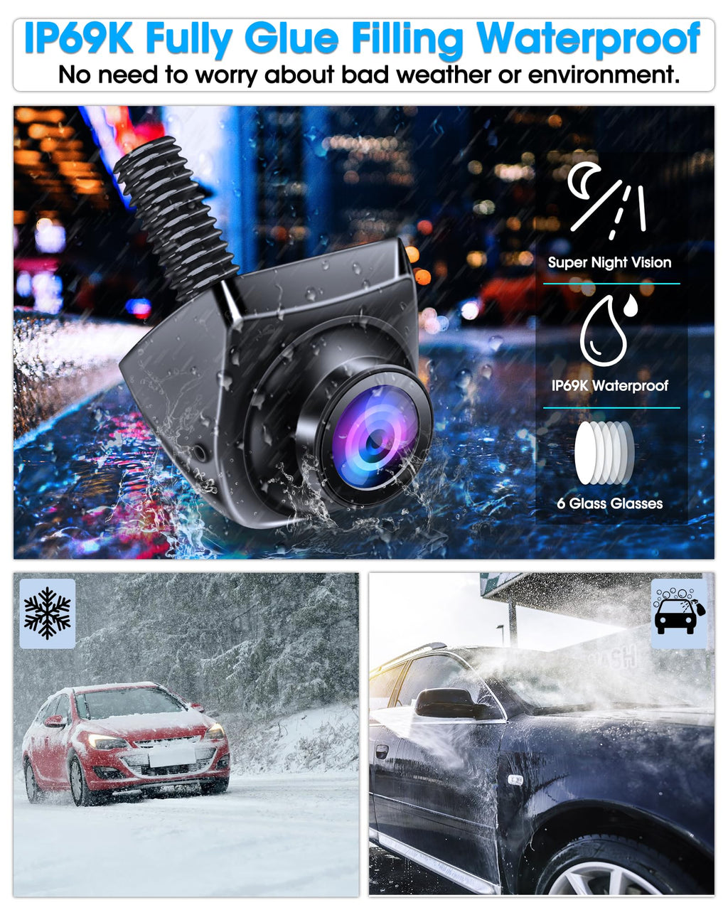 AHD 1080P Rückfahrkamera Auto Rückfahrkamera mit 360°+45° Einstellbares Objektiv Kabel Rückfahrkameras 170° Weitwinkel Universal NTSC Rückkamera Unterstützt 12–24V Frontkamera Auto für Vans LKW