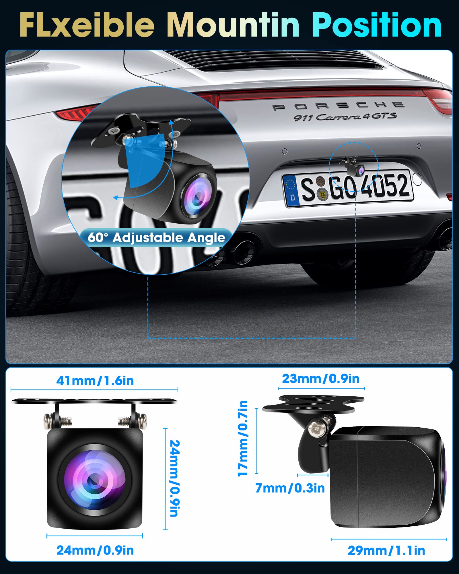 AHD 1080P Rückfahrkamera NTSC & PAL Auto Rückfahrkamera One-Key-Switch-8-Videosignalen Universal IP68 Wasserdicht Nachtsicht HD Auto Rückansicht Kamera für PKW, SUV, Wohnmobil, LKW [Bildrate 25fps]