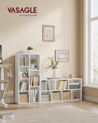 VASAGLE Bücherschrank, Bücherregal, mit 7 Fächern, Büroregal, Würfelregal, Standregal, für Wohnzimmer, Schlafzimmer, Büro, Kinderzimmer, weiß LBC27WT