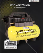 WELDINGER Flüster Kompressor FK 135 pocket ölfrei 1100 W Luftabgabe 135 l Tankvolumen 6 l Druckregler 5 Jahre Garantie