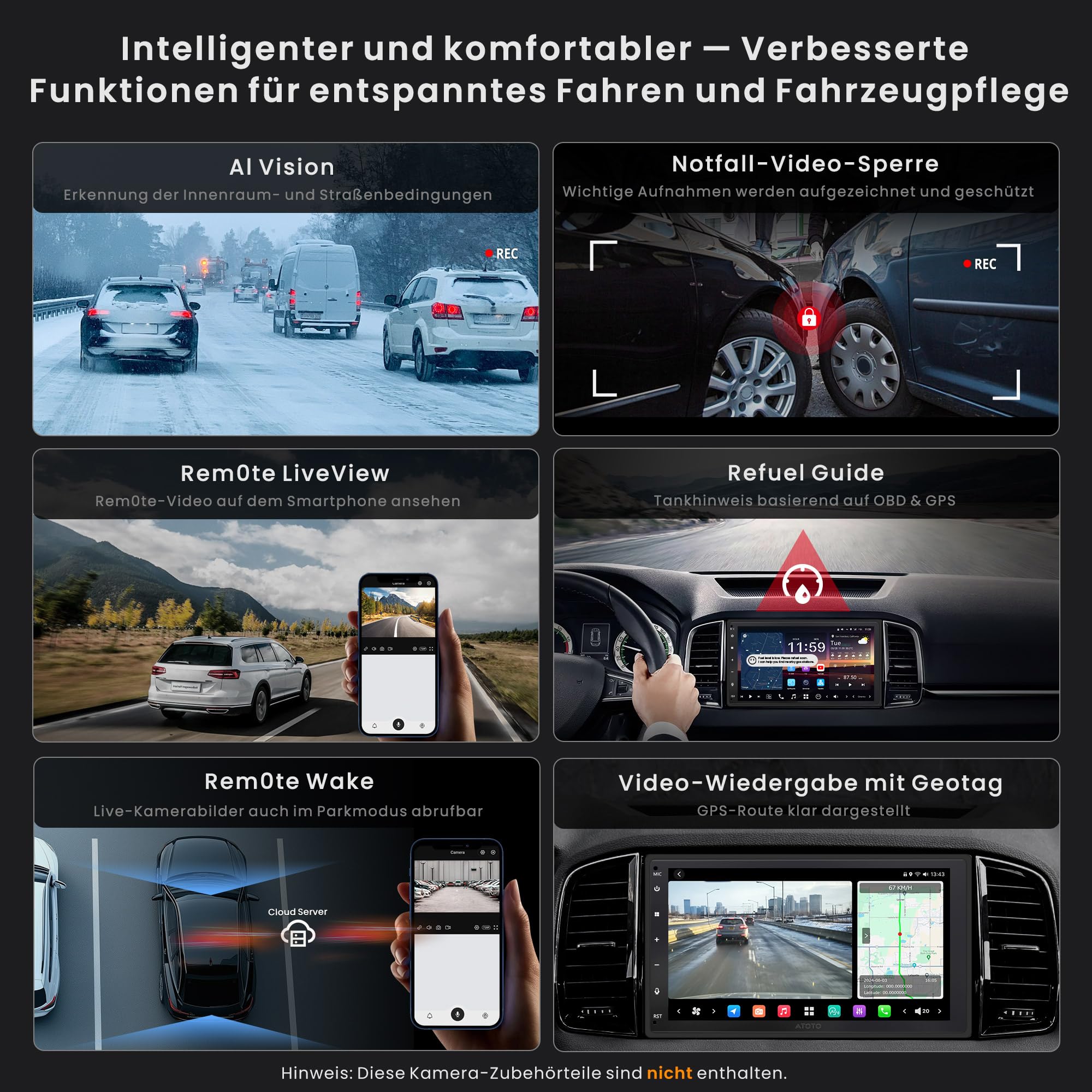 ATOTOZONE X10DG2B7E 7 Zoll Android DAB+ Autoradio Doppel-Din, 8+128G, 4G LTE, KI-Sprachassistent, Kabelloses Carplay & Android Auto, Duales Mikrofon & BT & Kameraeingang, 36B-EQ, HDMI-Eingang