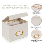 ZICOTO Schöne Rezeptbox aus Leinen – passend für 10,2 x 15,2 cm Rezeptkarten, um bis zu 250 Rezepte leicht zu organisieren – ein stabiler Kartenhalter und tolles Geschenk, das perfekt in jede Küche