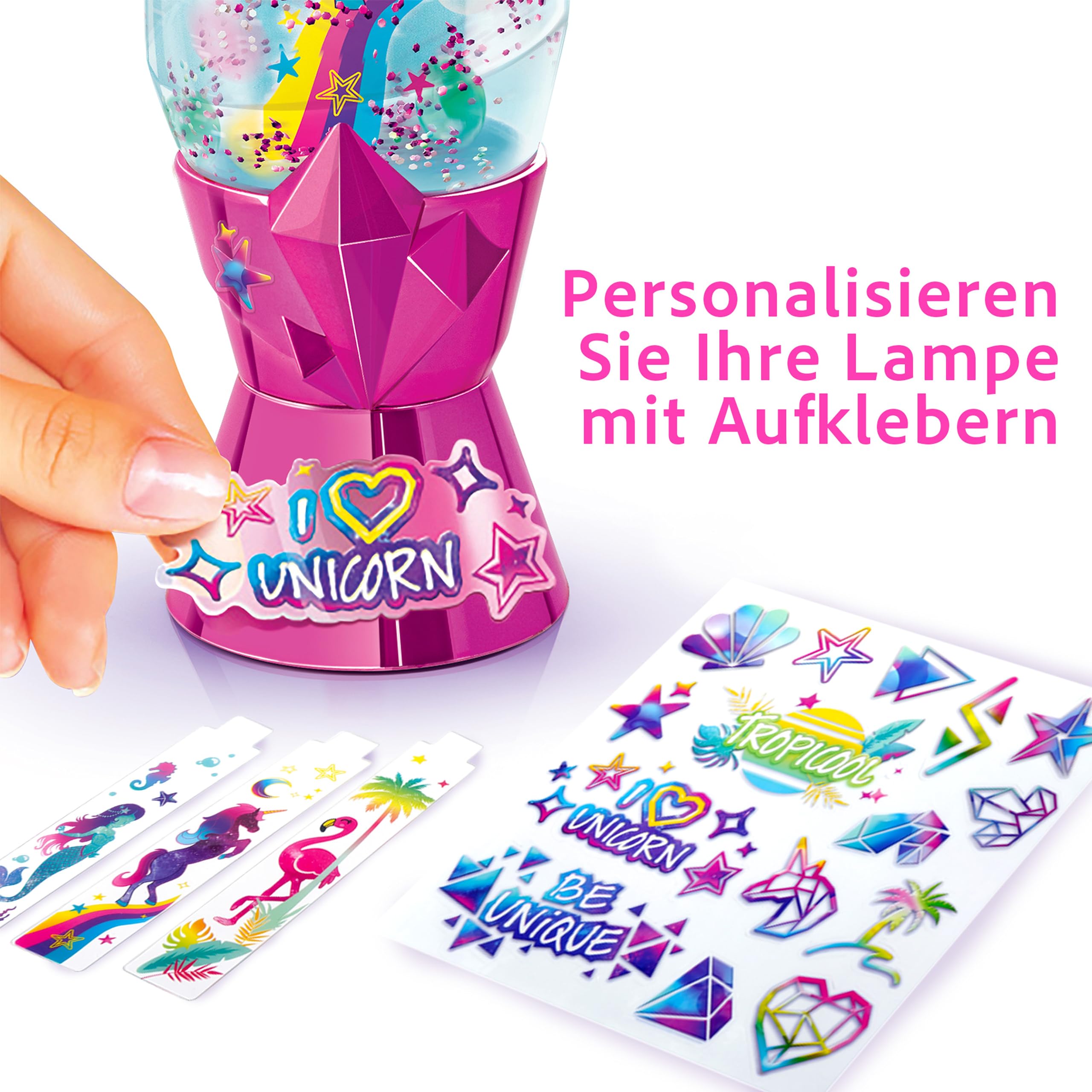 Canal Toys – Style 4 Ever – DIY Lava-Lampe zum Selbermachen – Dekoriere mit Stickern, Perlen & Farbstoff – Farbwechsel-LED & Wirbel-Effekt – Kreatives Deko-Set für Kids ab 6 Jahren – OFG 180