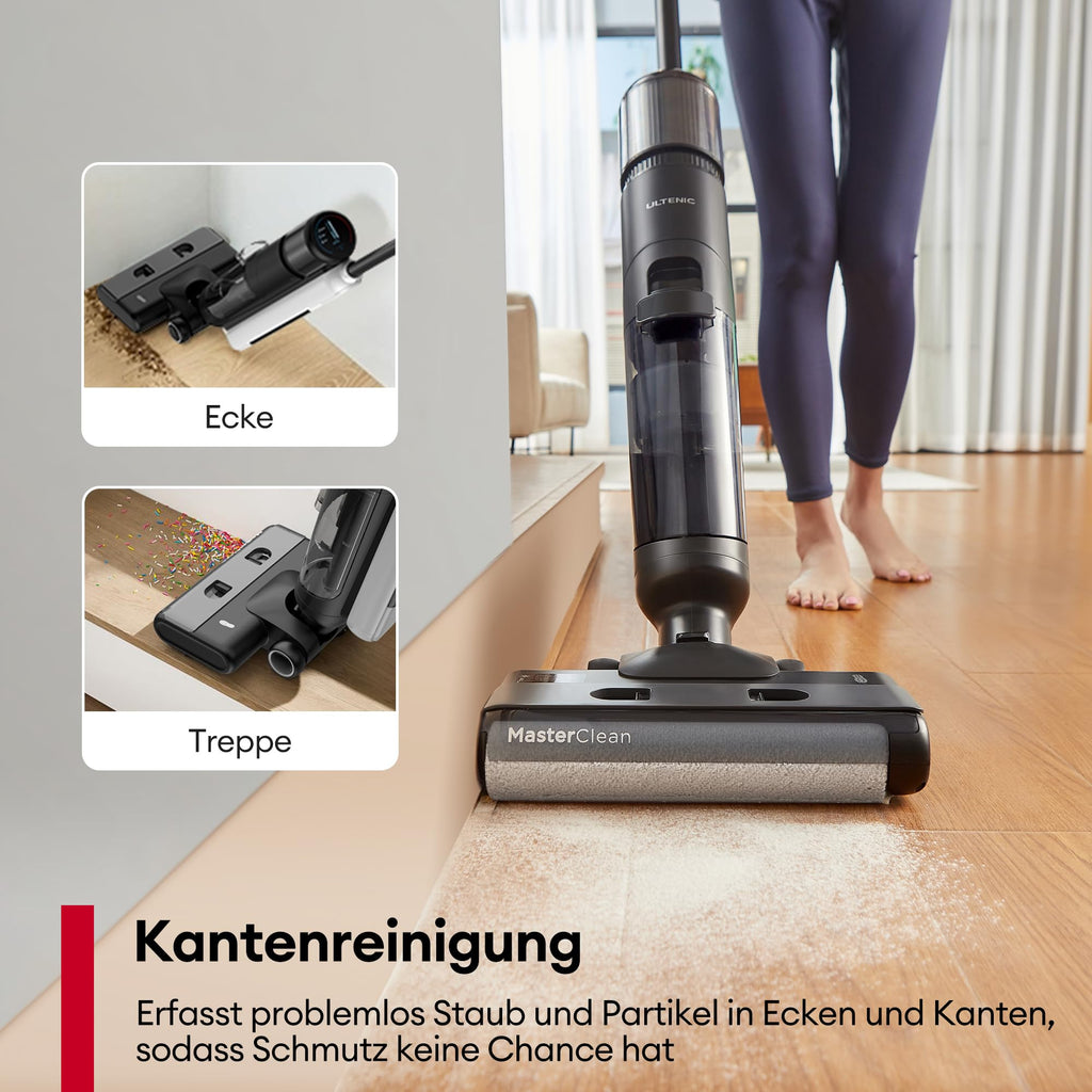 Ultenic Nass Trockensauger akku, Saugwischer Kabellos, 50 Minuten Laufzeit, Selbstreinigungsfunktion, LED-Display, ideal für Hartböden sowie Haushalte mit Haustieren und Kindern