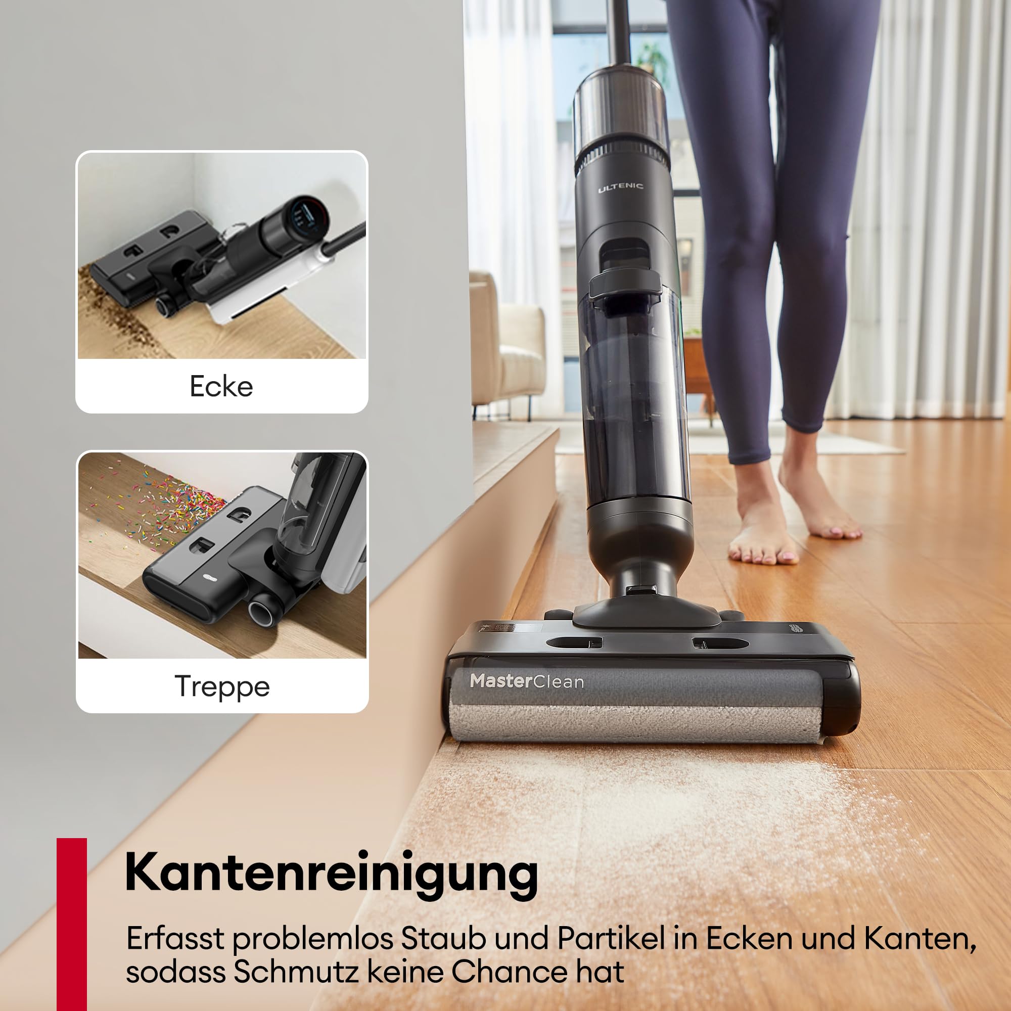 Ultenic Nass Trockensauger akku, Saugwischer Kabellos, 50 Minuten Laufzeit, Selbstreinigungsfunktion, LED-Display, ideal für Hartböden sowie Haushalte mit Haustieren und Kindern