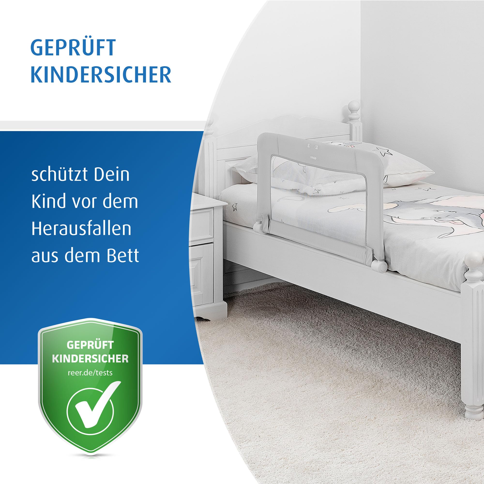 Reer ByMySide, Rausfallschutz fürs Babybett, 150x50 cm Länge, für Betten von 180 - 210 cm, grau