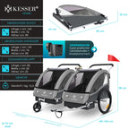 KESSER® Kinderfahrradanhänger Sport-RX 2in1 Jogger & Buggy 5-Punkt-Gurt Sicherheitsgurt 360° Vorderrad Kinderfahrradanhänger Reflektoren für 1-2 Kinder (max. 40 kg) Getränkehalter & Smartphonefach