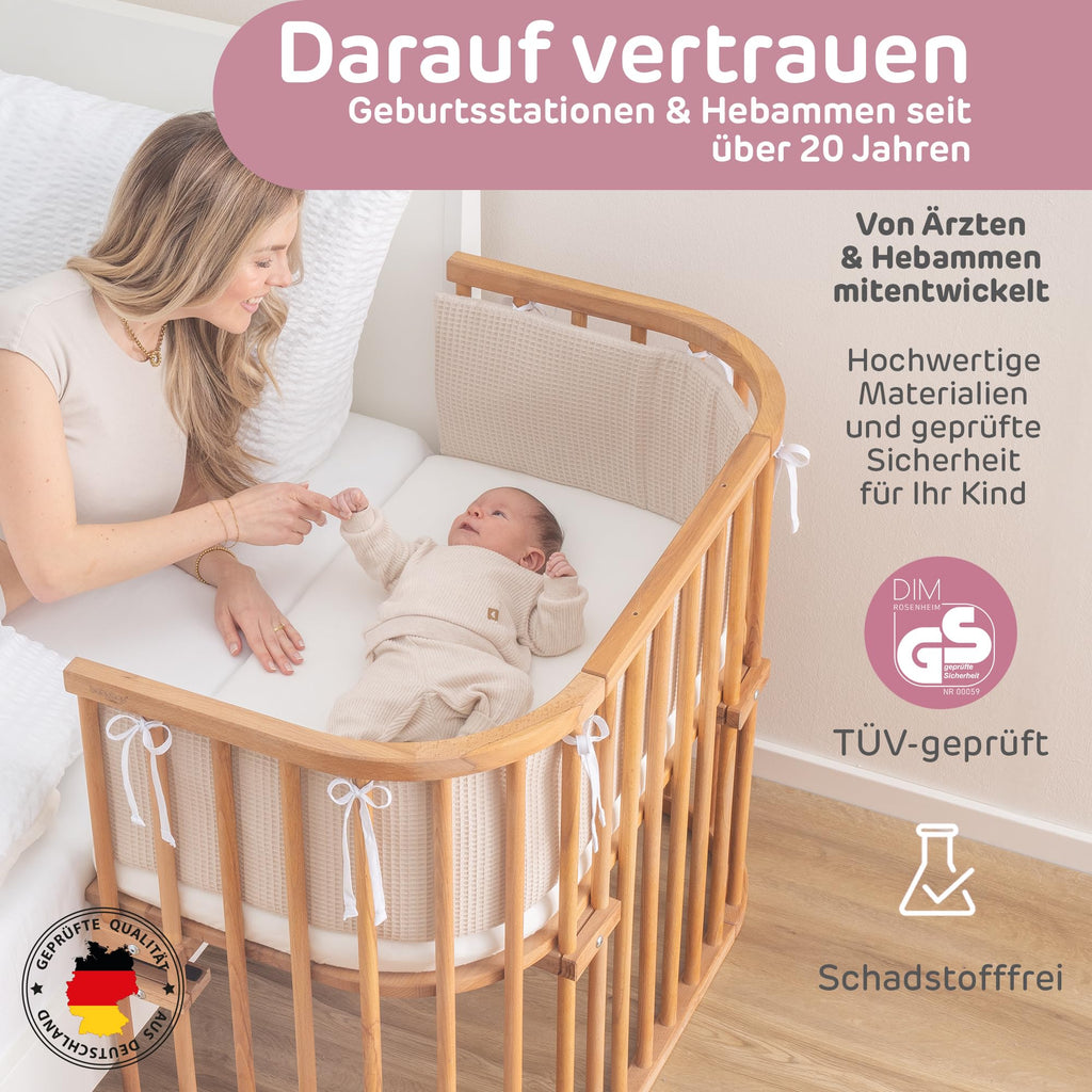 babybay Maxi extra großes Beistellbett aus massivem Buchenholz / Kinderbett Höhe stufenlos verstellbar & umweltfreundlich / mitwachsendes Babybett (kernbuche geölt)