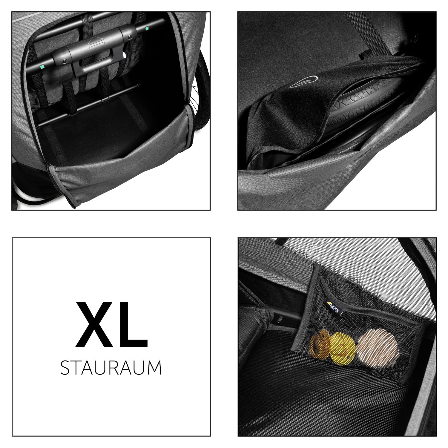 hauck 2in1 Fahrradanhänger & Buggy für 2 Kinder ab 6 Monaten bis 120 cm oder 22 kg Dryk Duo inkl. Deichsel, Kupplung, Buggyrad, Wimpel & Rücklicht, Zusammenklappbar, XL Kofferraum (Melange Grey)