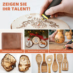 BURNNOVE Brandmalerei Set mit Digitalanzeige 100℃-750℃ Einstellbare Temperatur 21-teilig Spitzen Brandmalkolben für Holz, Leder und Kürbis Holzschnitt