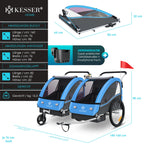 KESSER® Kinderfahrradanhänger Sport-RX 2in1 Jogger & Buggy 5-Punkt-Gurt Sicherheitsgurt 360° Vorderrad Kinderfahrradanhänger Reflektoren für 1-2 Kinder (max. 40 kg) Getränkehalter & Smartphonefach