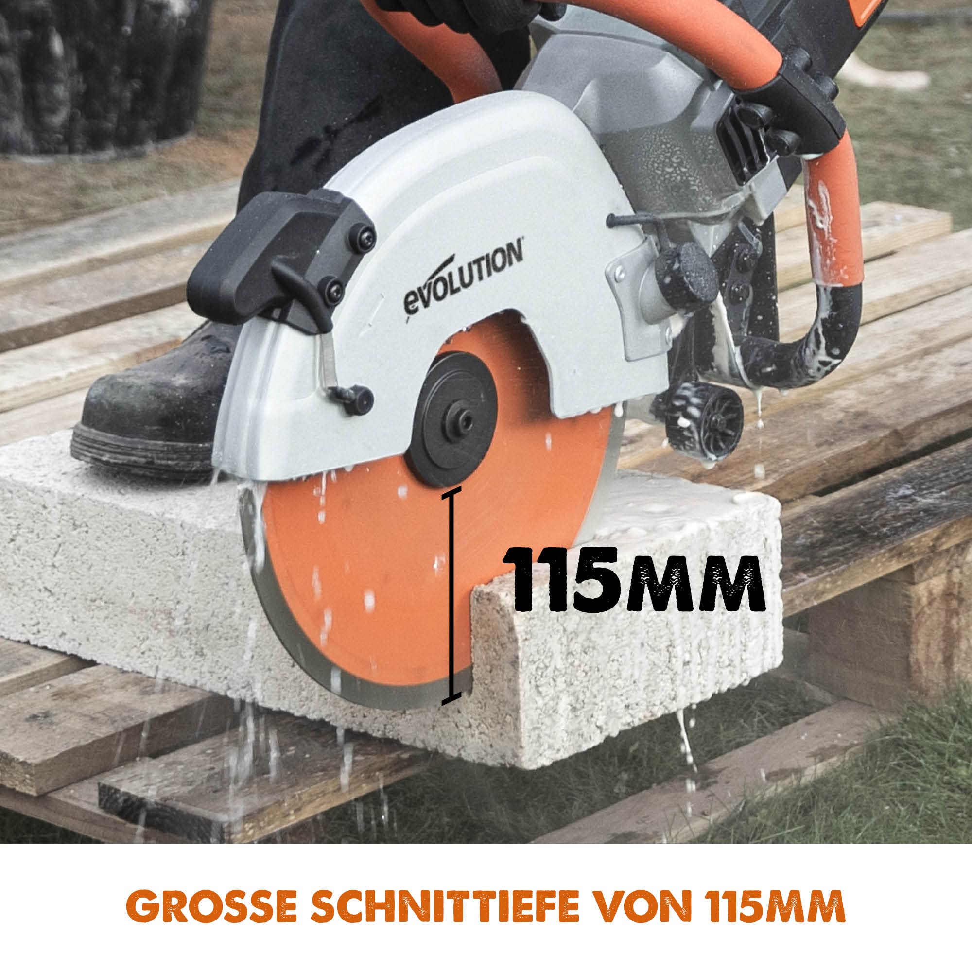 Evolution R300DCT+ Betonsäge Elektrische Steinsäge 2400W Nass-/Trocken Steinschneidemaschine Staubfreies Schneiden mit Staubunterdrückung 300 mm Scheibendurchmesser Sägeblatt, 115 mm Schnitttiefe