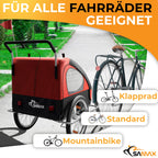 SAMAX Fahrradanhänger Jogger 2in1 Kinderanhänger Kinderfahrradanhänger Transportwagen vollgefederte Hinterachse für 2 Kinder in Rot/Schwarz - Silver Frame