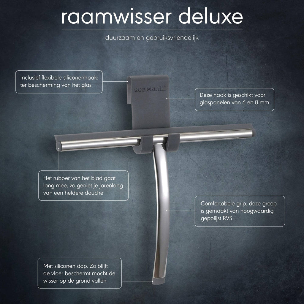 Sealskin Duschabzieher Deluxe, Glaswischer inklusive flexiblem Halter, Edelstahl poliert