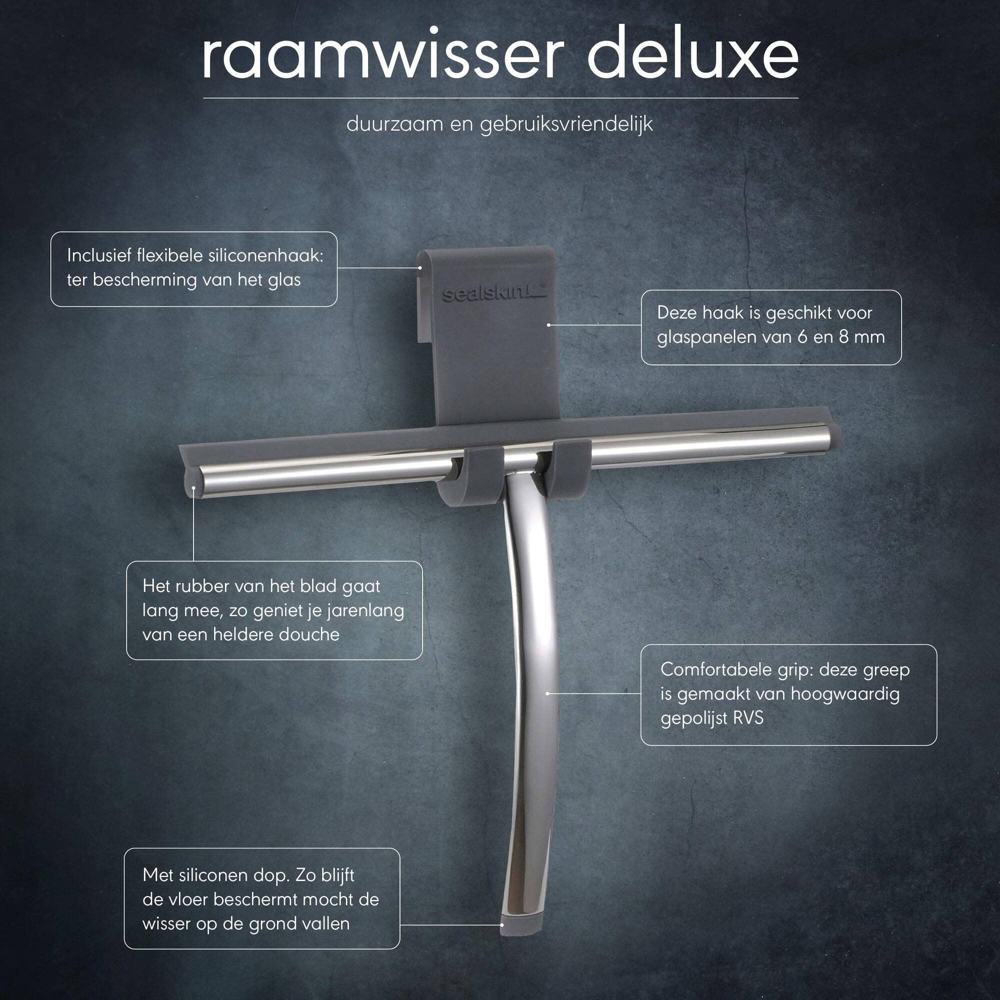 Sealskin Duschabzieher Deluxe, Glaswischer inklusive flexiblem Halter, Edelstahl poliert