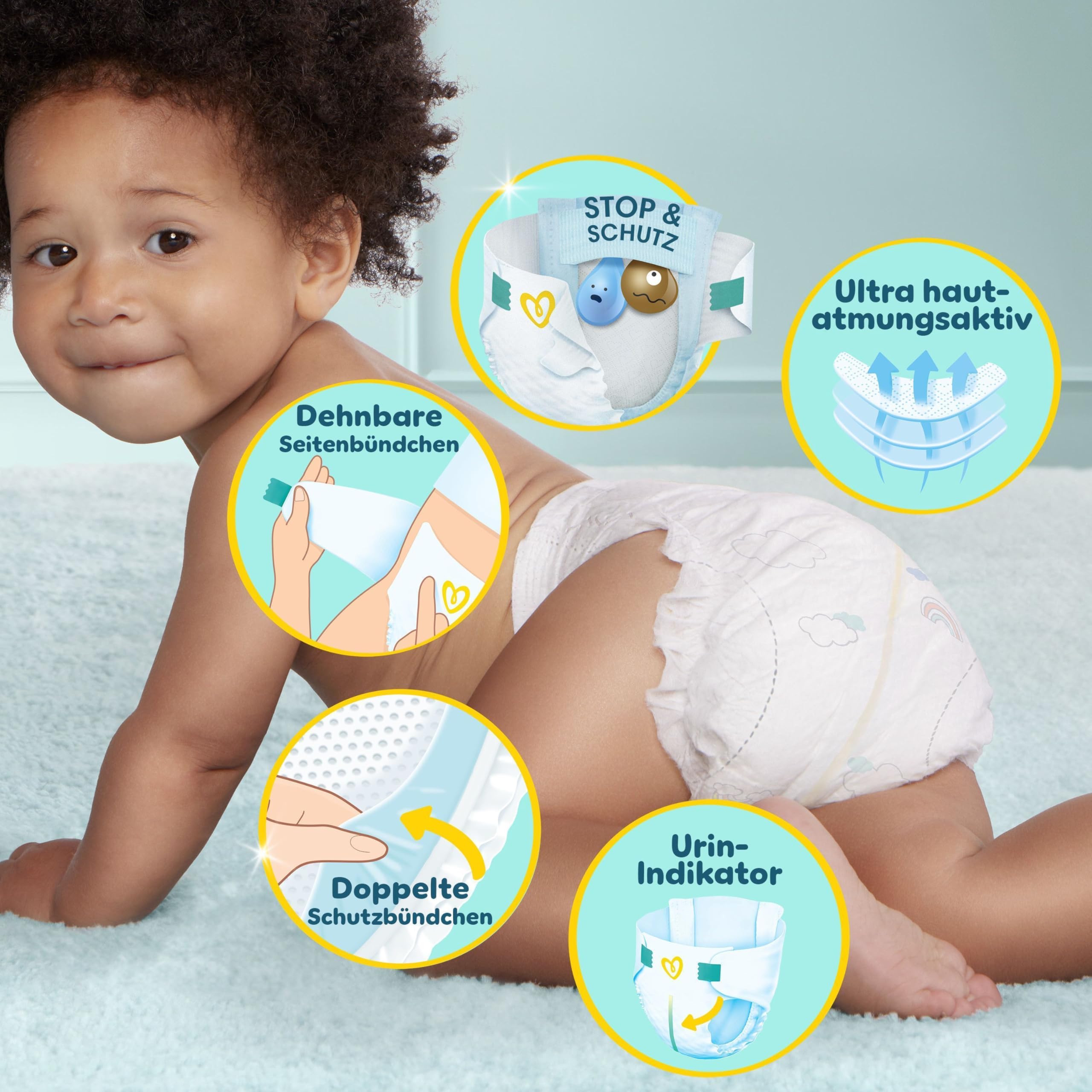 Pampers Premium Protection Größe 7, 128 Windeln, 15kg+, Doppelter Schutz für die Haut und vor Auslaufen