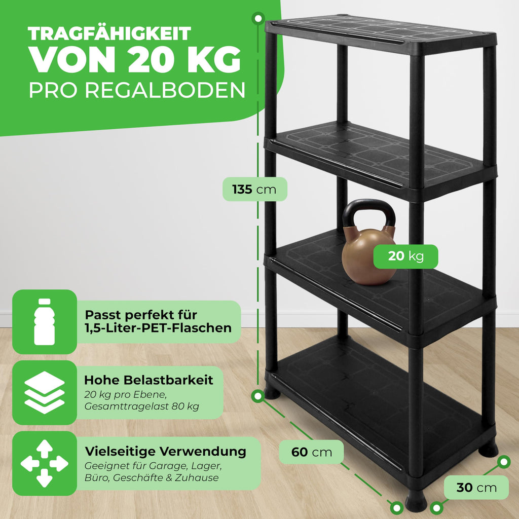 Schwerlastregal, 2er Set, Kellerregal, Lagerregal, Steckregal, 131 x 60 x 30 cm, jeweils bis 80 kg belastbar und 4 Ablagen
