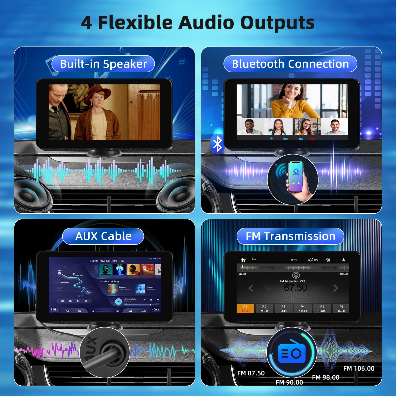 Wireless Carplay Display mit A-pple Carplay & Android Auto, 7 Zoll Tragbares Autoradio mit Bildschirm, Navigationsgeräte für Auto mit Rückfahrkamera, Bluetooth, Mirror Link, Voice Control, FM, AUX