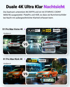 VANTRUE S1 PRO MAX 4K + 4K Dashcam Auto Vorne Hinten mit Dual STARVIS 2 Nachtsicht HDR, 24H Parkmodus Dash Cam, 5,8GHz WLAN GPS 360 Grad Auto Kamera, ADAS, LTE Optional, Sprachbefehl, 1TB Max