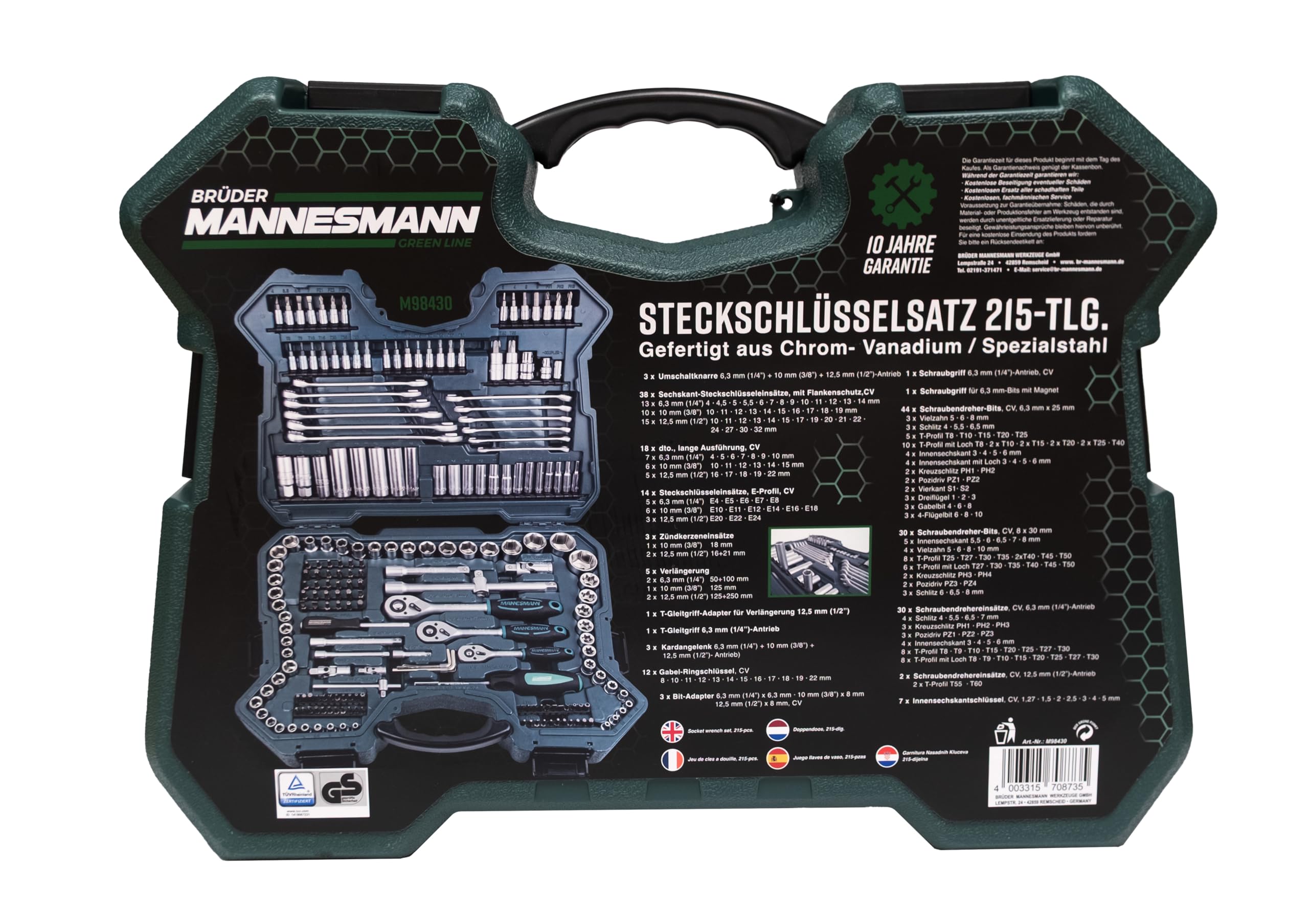Brüder Mannesmann Werkzeug Mannesmann M98430 Steckschlüsselsatz 0,6 cm (0,25 Zoll) + 0,95 cm (3/8 Zoll) + 1,27 cm / (1/2 Zoll) Antrieb, 215-tlg, Einzelpackung