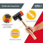 Wiha Schonhammer Safety mittelweich und hart (26613) I Gummihammer mit hochwertigem Hickory Holzstiel I Rund-Schlagkopf 50mm