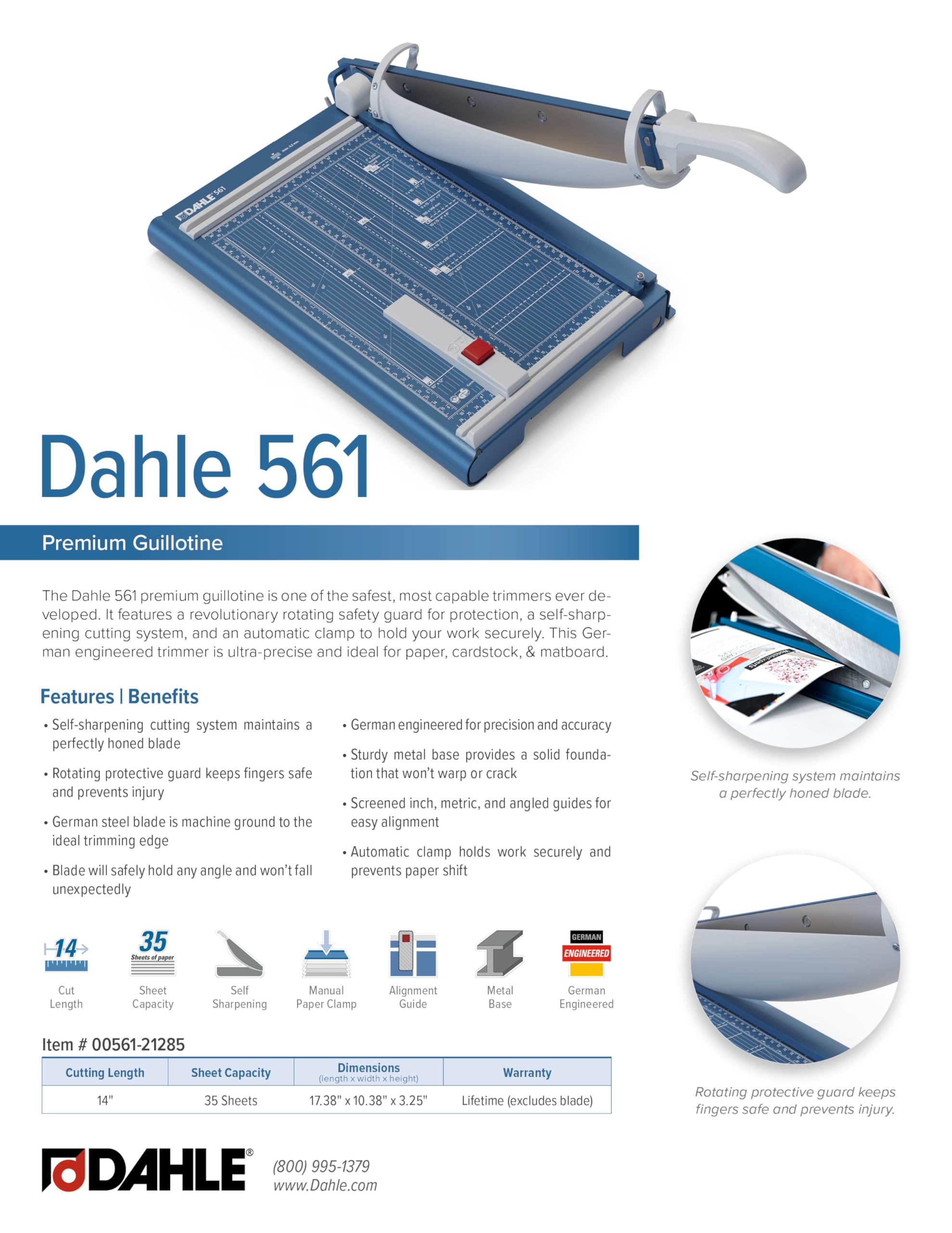 Dahle 561 Papierschneider mit Sicherheitsautomatik (Bis DIN A4, 35 Blatt Schneidleistung), 265 x 440 mm