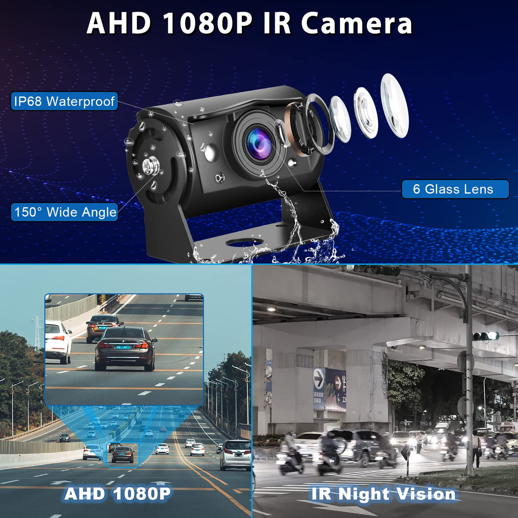 Hodozzy 1080P Rückfahrkamera 4 Kameras mit 9 Zoll DVR 4 Geteilte Monitor, 4 AHD Kameras IP68 Wasserdicht Nachtsicht, Vorder Seite Rück Kamera mit Kabel 2*10m+2*20m, für LKW Anhänger Wohnmobil Bus Van