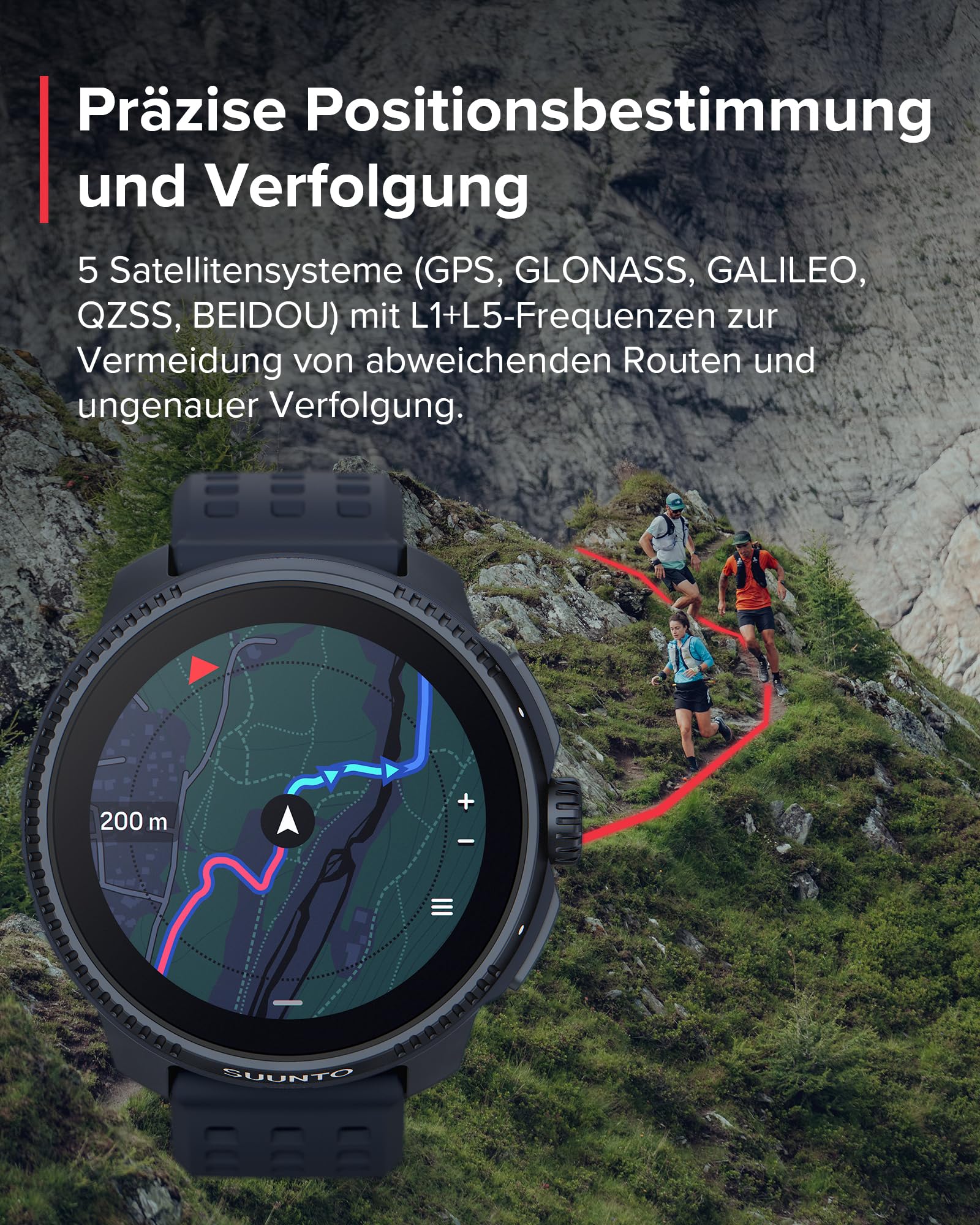 SUUNTO Race Sportuhr - Outdoor Smartwatch, 1,43" Helles AMOLED Display mit Saphirglas, Bequeme Uhrenkrone & Tasten Bedienung, Präzise Zweifrequenz GPS, Lange Akkulaufzeit, 100m Wasserdicht