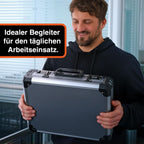 TitanCase M - Alukoffer 40x30x10 cm mit Würfelschaum, Universalkoffer, Drohnenkoffer, Pistolenkoffer, Werkzeugkoffer leer, mit Zahlenschloss, Titangrau
