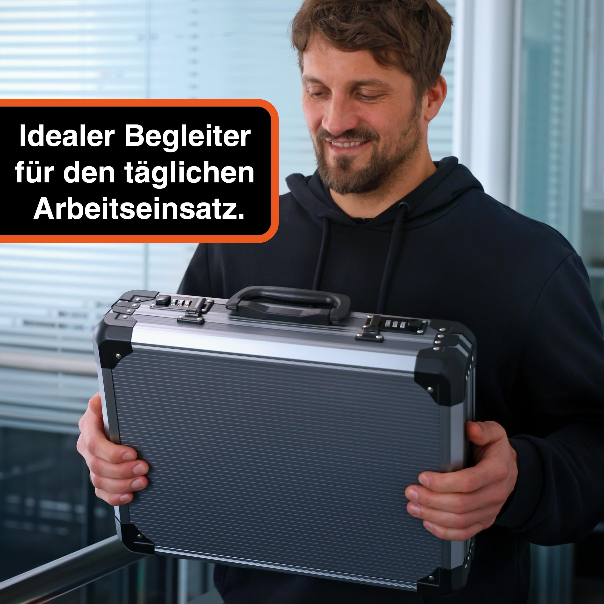 TitanCase M - Alukoffer 40x30x10 cm mit Würfelschaum, Universalkoffer, Drohnenkoffer, Pistolenkoffer, Werkzeugkoffer leer, mit Zahlenschloss, Titangrau