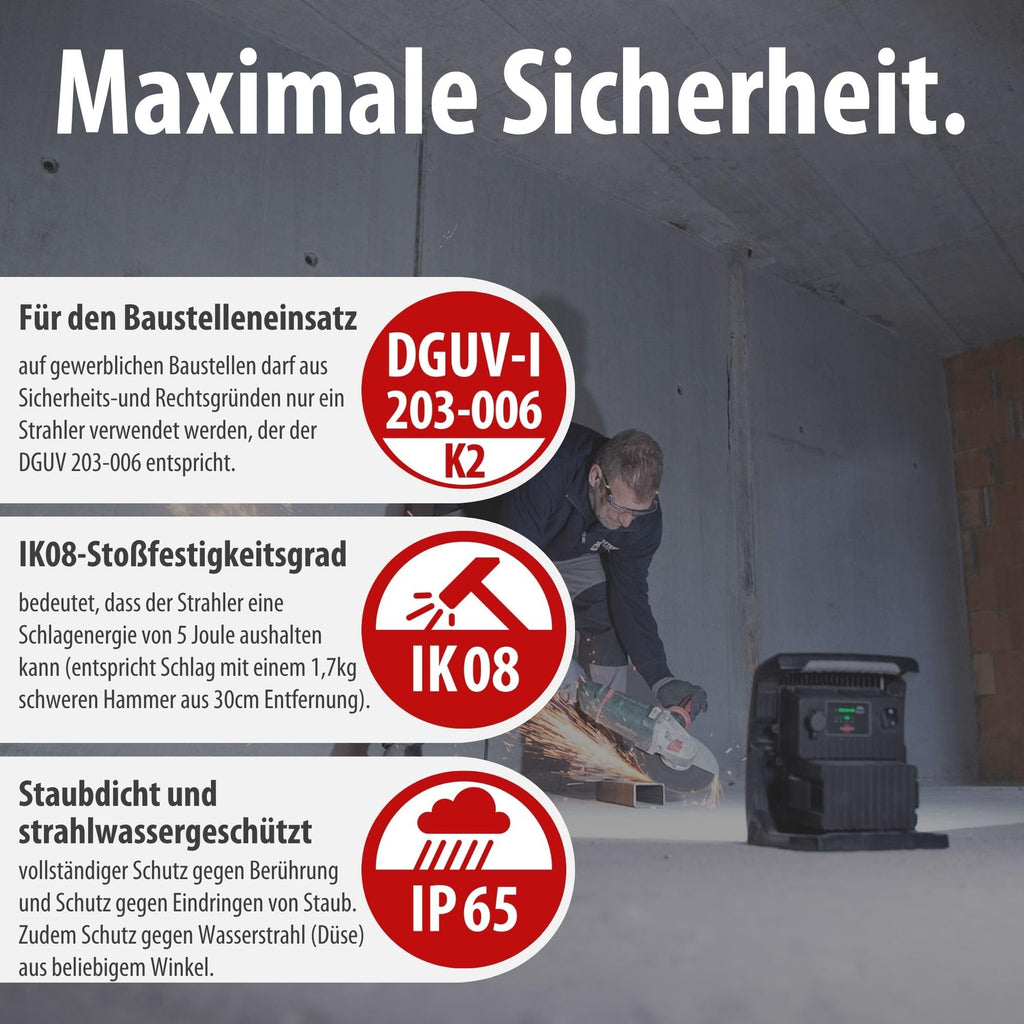 Brennenstuhl Professional Multi Battery LED Hybrid Baustrahler 6050 MH (60W, 6200lm, IP65, LED Baustrahler kompatibel mit 18V Akkus 10 verschiedener Hersteller, 5m, ohne Akku, Engineered in Germany)