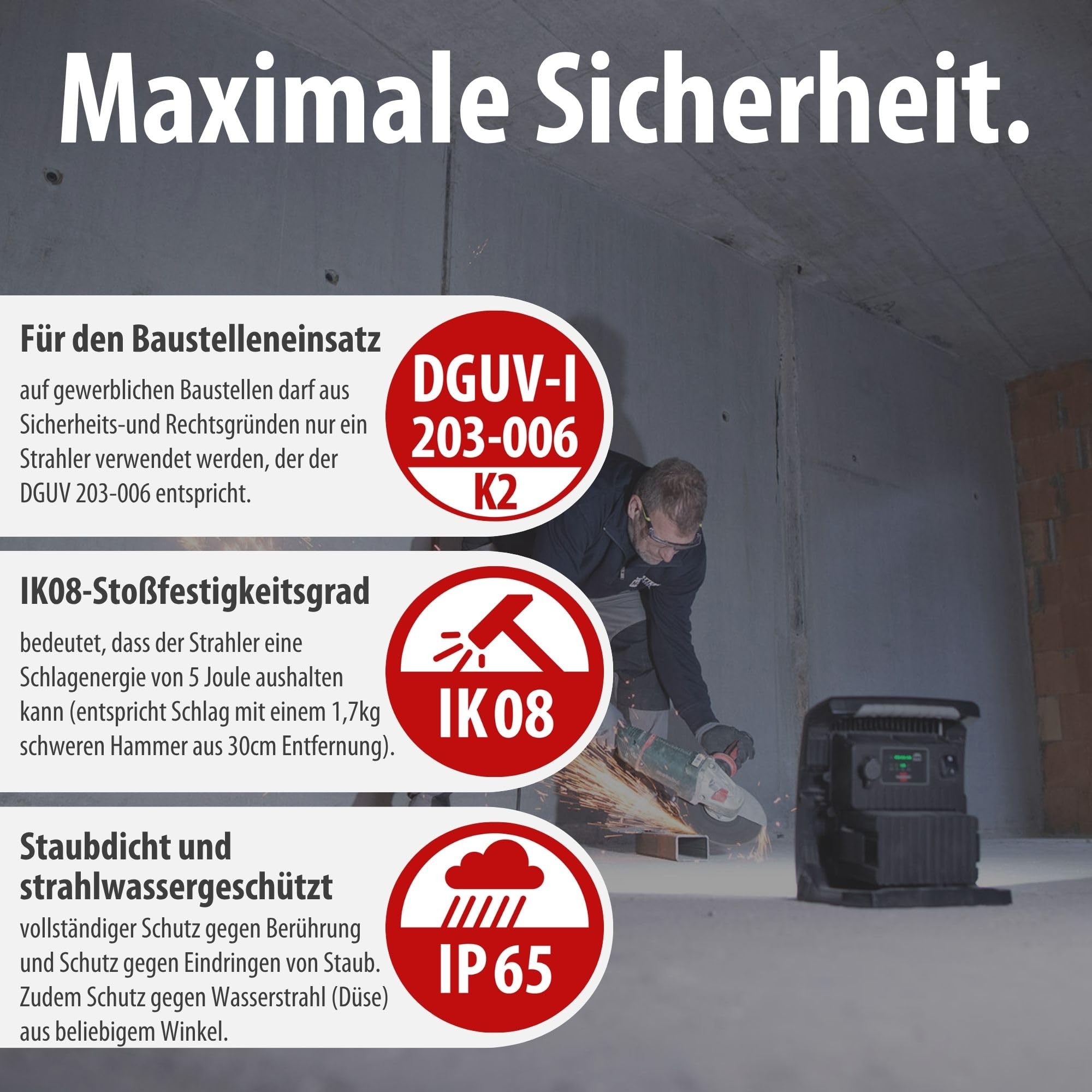 Brennenstuhl Professional Multi Battery LED Hybrid Baustrahler 6050 MH (60W, 6200lm, IP65, LED Baustrahler kompatibel mit 18V Akkus 10 verschiedener Hersteller, 5m, ohne Akku, Engineered in Germany)