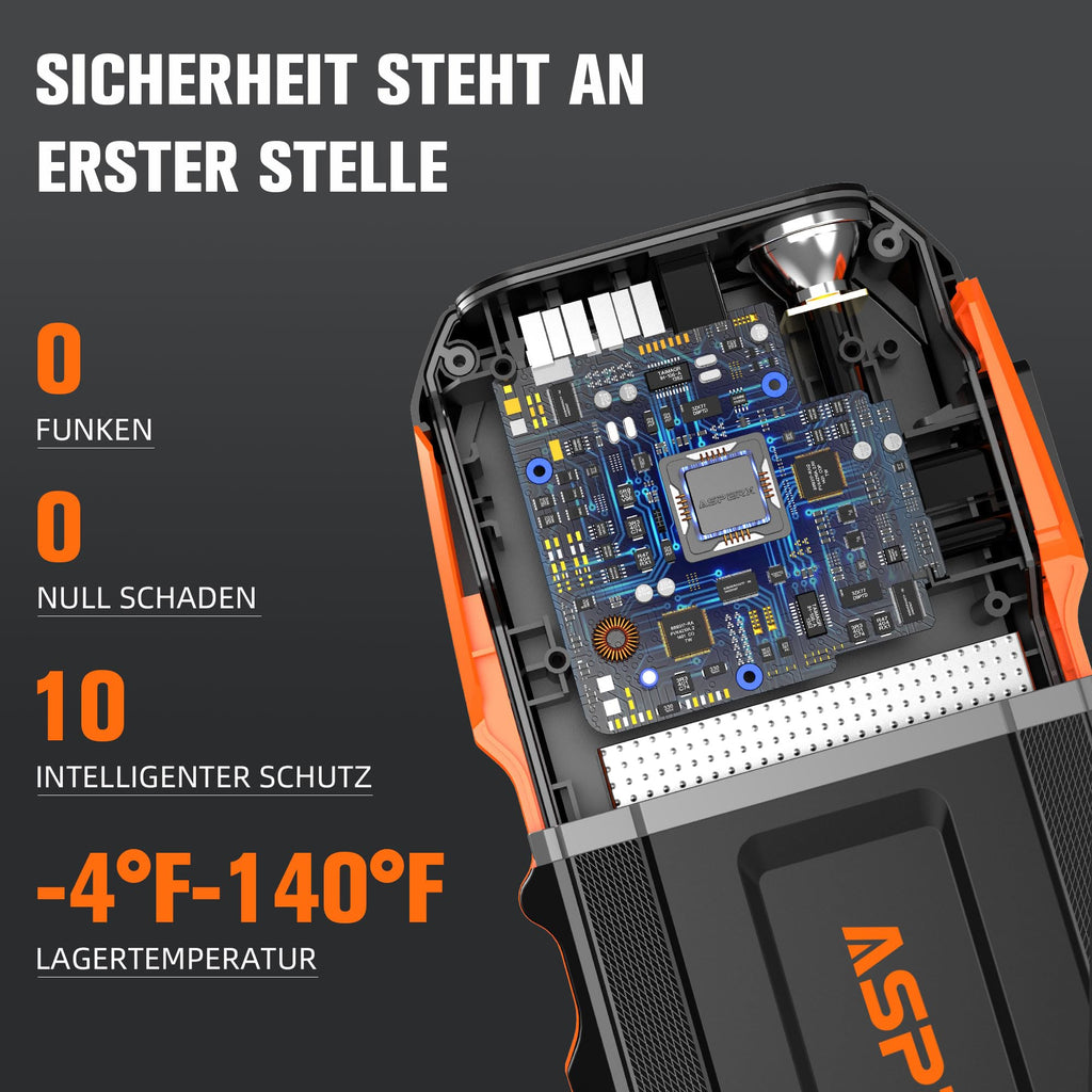 AsperX Starthilfe Powerbank 3000A 12V(Bis Zu 10,0L Benzin oder 8,0L Diesel) Auto Starthilfe mit Starthilfekabel,LED Taschenlampe,IP64 Wasserdicht,Jump Starter für PKW LKW UTV Van Motorrad