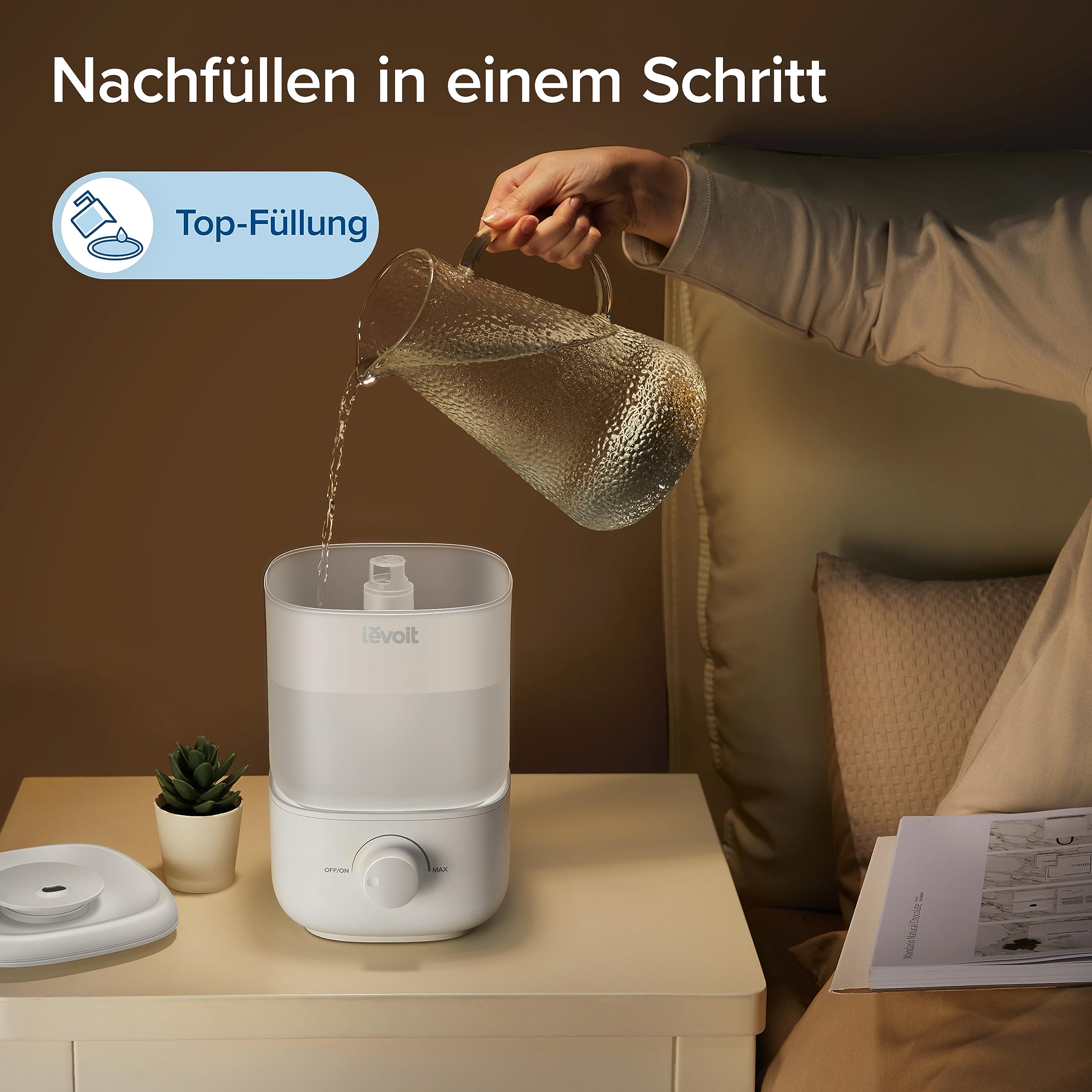 Levoit Top-Fill Luftbefeuchter, 23dB leise Humidifier für Schlafzimmer, Baby, bis 25H, Raumbefeuchter mit 360°Drehdüse für Kinderzimmer, Pflanzen, Auto Shut-off, 2,5 L, Weiß