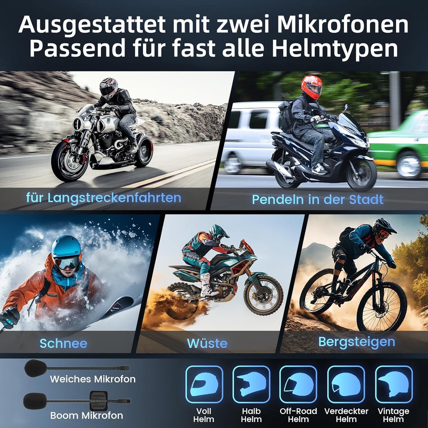 WAYXIN KT1 Motorrad Bluetooth 5.4 Kopfhörer, Motorrad Headset mit DSP & CVC Dual Geräuschunterdrückung, Motorradhelm Bluetooth mit HI-FI, Freisprechfunktion/IP67 Wasserschutz （Kopplung Nicht möglich）