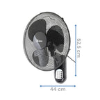 ARDES - Wandventilator mit 3 rotierenden Flügeln (40 cm), Fernbedienung, automatische Oszillation, einstellbarer Timer und 3 Geschwindigkeitsstufen, Wandventilator schwarz AR5W40R
