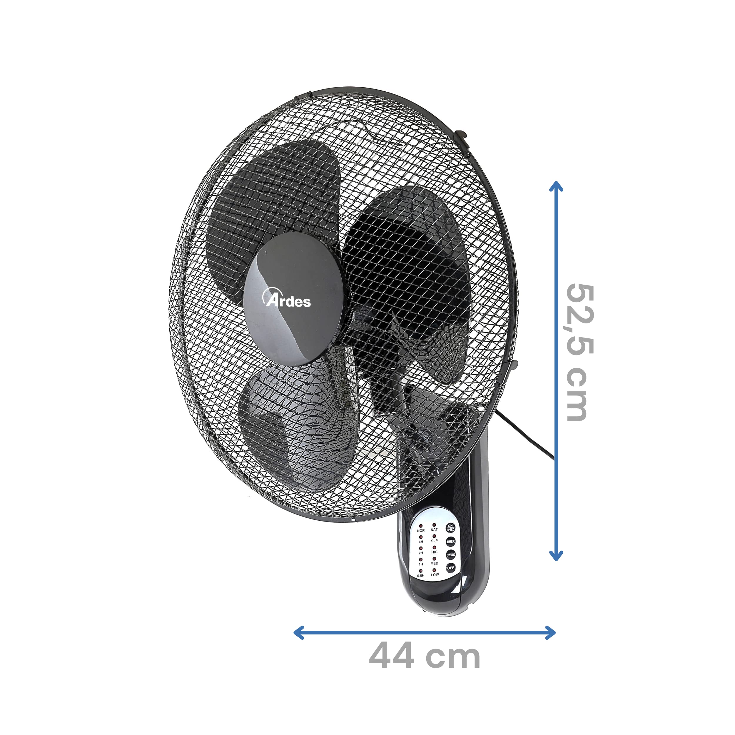 ARDES - Wandventilator mit 3 rotierenden Flügeln (40 cm), Fernbedienung, automatische Oszillation, einstellbarer Timer und 3 Geschwindigkeitsstufen, Wandventilator schwarz AR5W40R