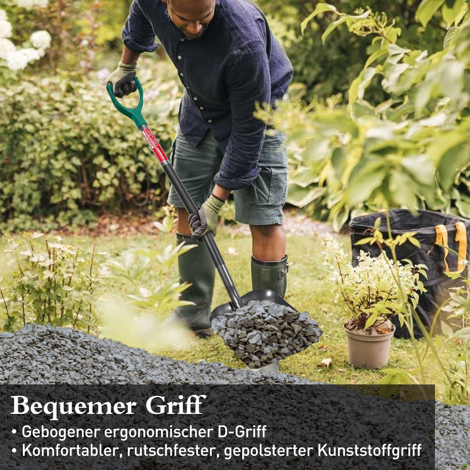 HYCHIKA Schaufel Garten Platz, Schaufeln, Robuster Gartenspaten, Pflanzspaten, Bauschaufel, Hochwertiger Gehärteter Stahl, Ergonomischer Griff, Gartenwerkzeug Für Garten, Unkraut Jäten, Pflanzen