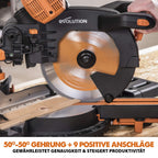 Evolution Doppelgehrungssäge Schiebe-Kapp- und Gehrungssäge R255SMS-DB+ | 2000 W, 300 mm Gleitfunktionalität, Schrägschnitt, Gehrungswinkeln | Ø 255 mm HM / TCT Sägeblatt für Multimaterialschnitt