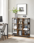 VASAGLE Regal mit 3 Ebenen, Bücherregal, Standregal mit 9 Fächern, für Wohnzimmer, Schlafzimmer, Arbeitszimmer, Küche, 30 x 100 x 103,1 cm, vintagebraun-tintenschwarz LLS112B01