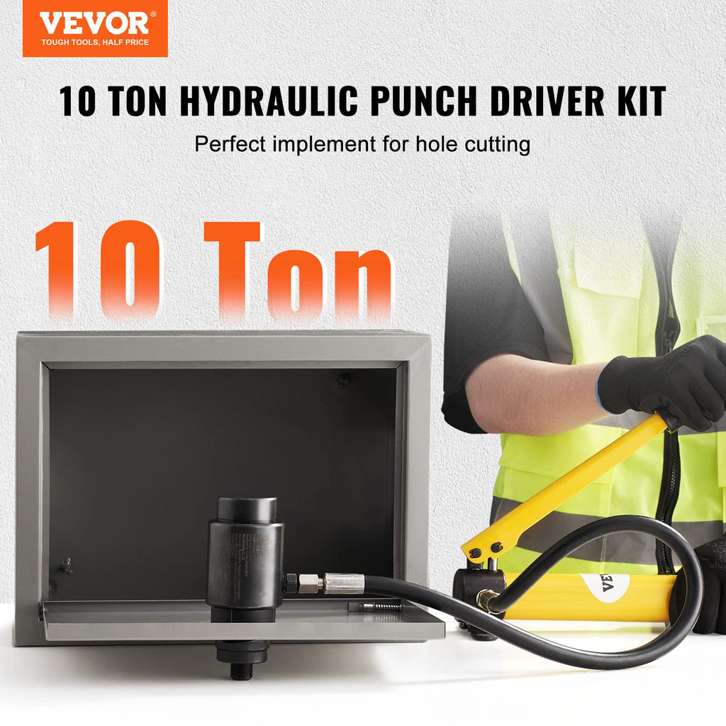 Mophorn 10T Hydraulischer Blechlocher Punch Set hydraulischer Locher Metall Kit Pumpe Lochgräber mit 6 Lochstempel Ram mit 80cm Hochdruckschlauch Knockout Punches Gelb