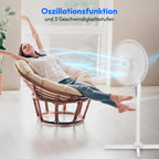 MEDION Standventilator mit Fernbedienung, drei Geschwindigkeitsstufen, 45 Watt Leistung, 36 cm, Schwenkfunktion, Oszillation, verstellbare Höhe, MD18795, weiß