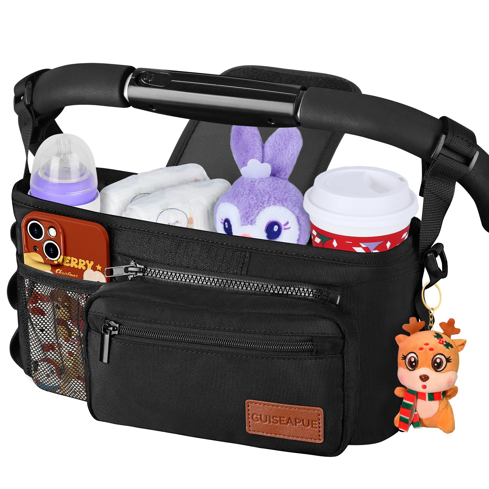 Guiseapue Universal Kinderwagenorganizer: Getränkehalter/Becherhalter für Kinderwagen Buggy Organizer Zubehör, Großer Kapazität Kinderwagentasche, Baby Erstausstattung Neugeborene