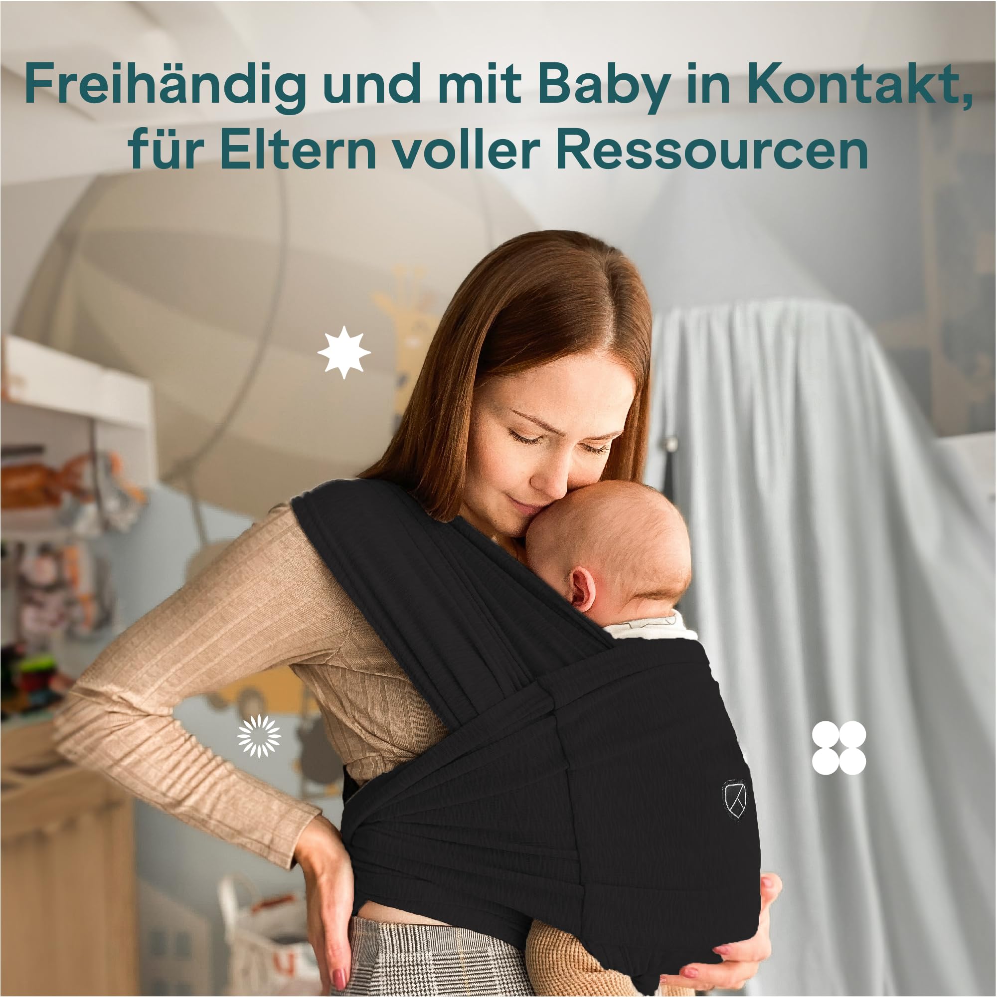 Koala Babycare Tragetuch Baby Neugeborene - Einfach Anzuziehen für Mütter und Väter - Babytrage Multi-Use Bis 9kg - Babytragetuch Schwarz