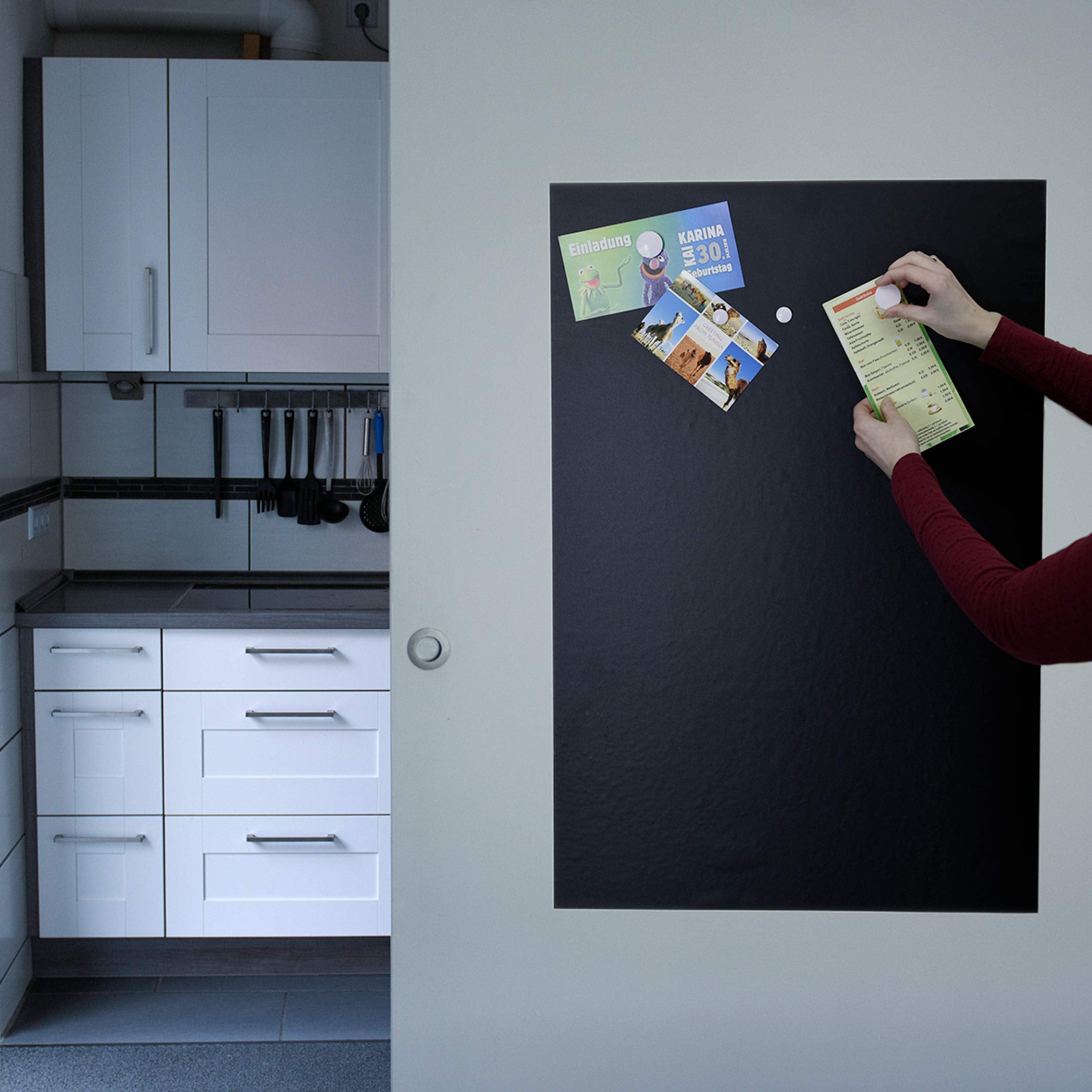 Werkzeyt Tafelfolie - Magnetisch - Selbstklebend & leicht anzubringen-Ideal zum Schreiben & Anheften von Notizen-inkl. Tafelkreide & Magneten/Kreidetafel/Magnetfolie / B29209, 90 x 60 cm (magnetisch)